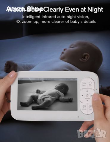 Babycozy Video Бебефон с камера и аудио 5" 720P дисплей 5000mAh , снимка 12 - Бебефони - 46204472