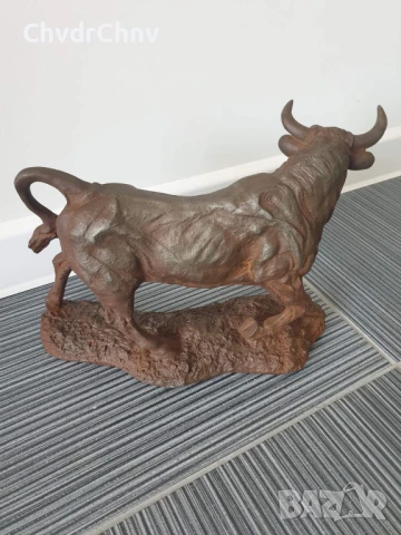 чугунена статуетка 31см-5кг/голяма стара скулптура/метална желязна фигура на бик, снимка 3 - Антикварни и старинни предмети - 51301245