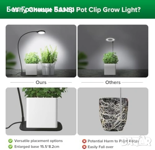 Нова Лампа за растения 12W Full Spectrum димер 4 нива таймер за саксии, снимка 4 - Други - 53572327