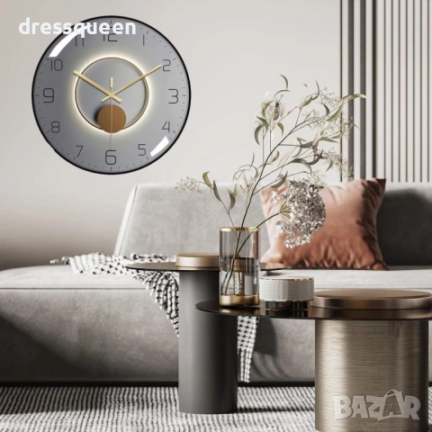 4444 Безшумен стенен часовник 30 см – елегантна черна рамка за дома и офиса, снимка 2 - Декорация за дома - 54067201