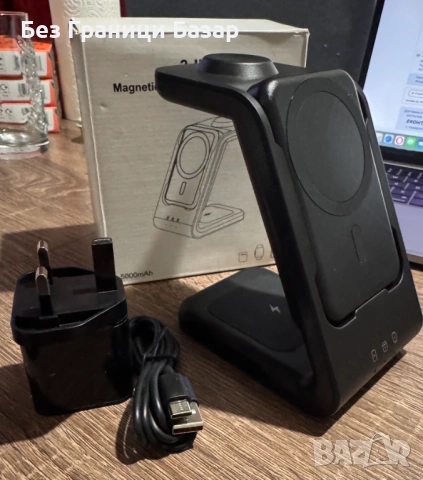 Нова Магнитна зарядна станция 3 в 1 за iPhone Apple Watch AirPods слушалки телефон часовник, снимка 3 - Друга електроника - 53088039