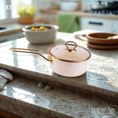 Касерола с капак Goldmann 16x8см. 1.5л./18x9см. 2л. Емайл. Индукция. Бял/Старо злато, снимка 4 - Съдове за готвене - 52507426