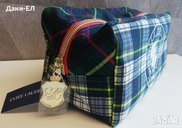 Estee Lauder козметичен несесер – синьо-зелено каре, снимка 8 - Други - 52771975
