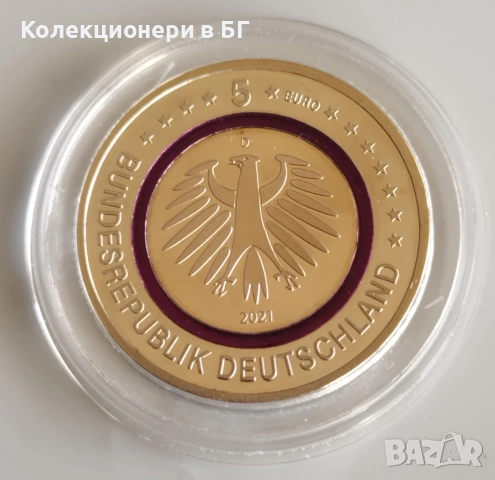 5 ЕВРО 2021 ГОДИНА /С ПОЛИМЕРЕН ПРЪСТЕН/ ГЕРМАНИЯ, снимка 2 - Нумизматика и бонистика - 53446341