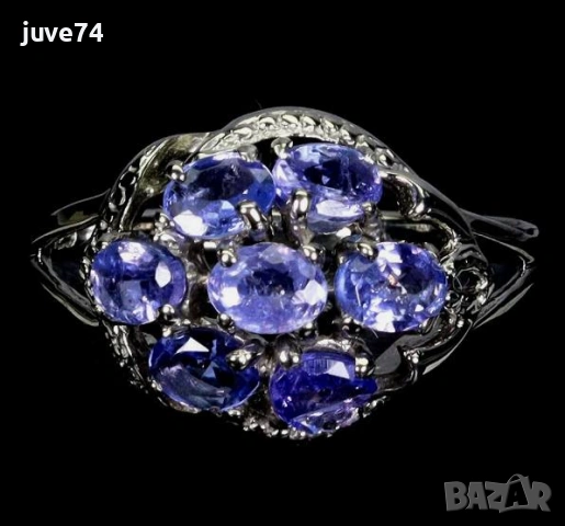 СРЕБЪРЕН ПРЪСТЕН С ЕСТЕСТВЕНИ ТАНЗАНИТИ (ТАНЗАНИЯ)