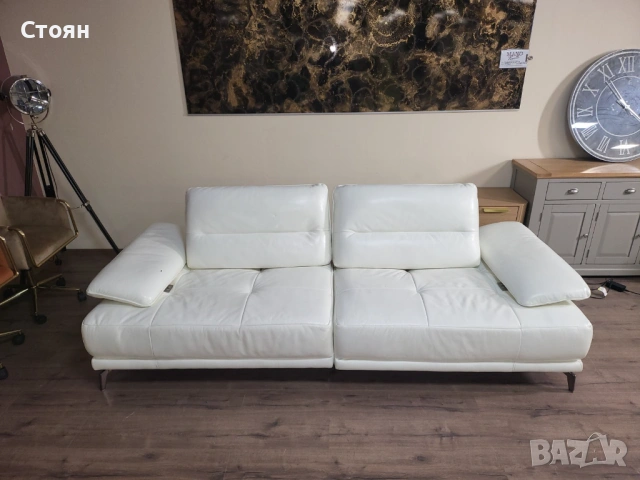 Бял кожен диван тройка Artemis с електрически облегалки