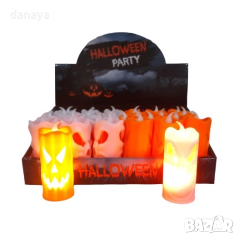 6147 Светеща електронна свещ за Хелоуин страшна украса череп/тиква, снимка 4 - Декорация за дома - 51854134