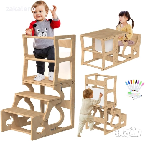 Монтесори кула 3 в 1 – помощна кула, бюро и стол, дъска за рисуване, снимка 4 - Други - 51496586