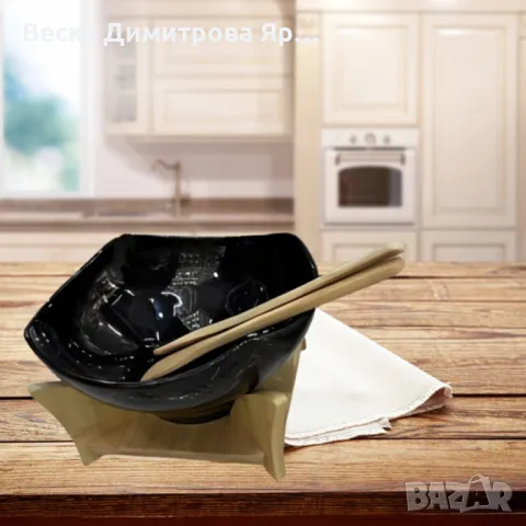 Елегантен сет за сервиране с купа и дървена поставка, снимка 2 - Други стоки за дома - 49859942