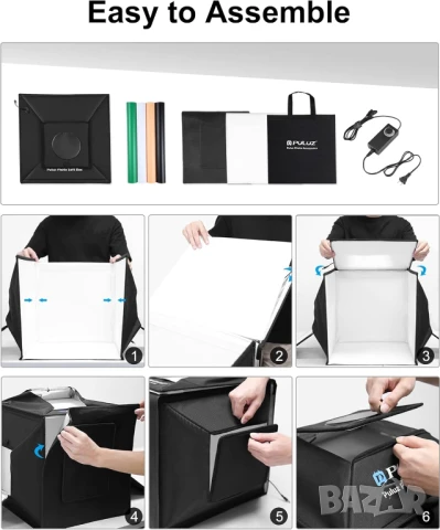 Софтбокс PULUZ фото студио LED преносимо студио за продуктова фотография 40x40см, снимка 6 - Светкавици, студийно осветление - 50942572