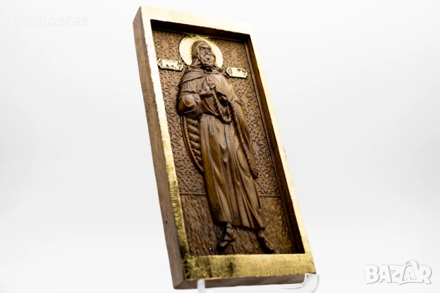 Позлатена икона на пророк Илия от масивен дъб с детайли от злато, снимка 2 - Икони - 53224822