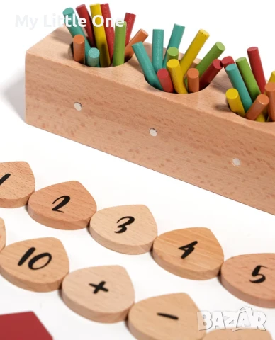 Монтесори математическа игра с цветни пръчици и дървени плочки, снимка 4 - Образователни игри - 50998342