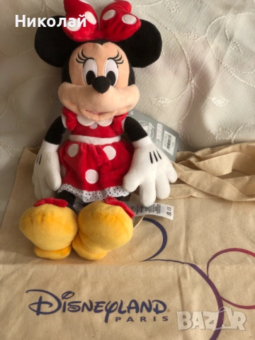 Оригинална плюшена играчка Мини Маус /Minnie Mouse, 33 см + подарък ленена торбичка Disneyland Paris