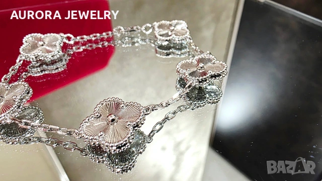 Van Cleef & Arpels VCA 5 Motifs Silver Clear Vintage Alhambra Дамска Гривна, снимка 3 - Гривни - 54013210