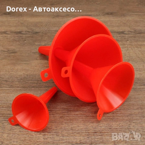 Комплект 4 броя пластмасови фунии - различни размери за течности, снимка 5 - Аксесоари и консумативи - 54078543