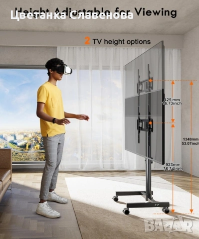 Мобилна стойка за телевизор на колелца за 23-60 инчови LCD LED OLED телевизори, снимка 5 - Телевизори - 54215964