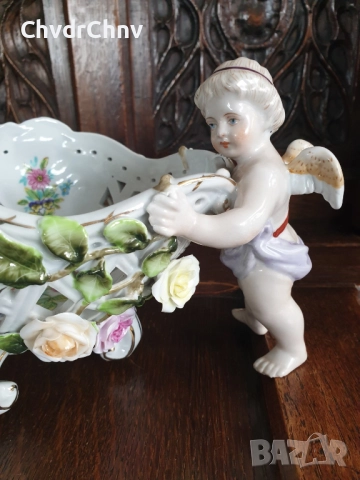 Meissen фигурална ажурна фруктиера 32см/стара Майсен порцеланова жардениера с херувими, снимка 9 - Антикварни и старинни предмети - 50629216