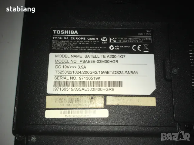 Лаптоп НА ЧАСТИ – TOSHIBA Satellite A200, снимка 3 - Части за лаптопи - 48055120