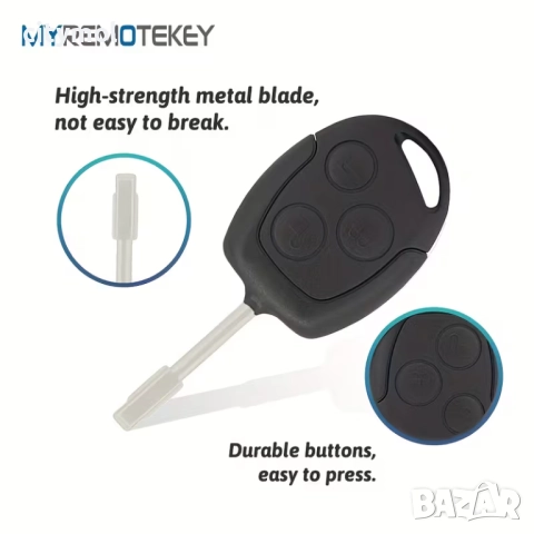 Kлюч FORD с платка и транспондер с 3 бутона и острие за Mondeo, Fiesta, Focus, Transit, Connect KA , снимка 3 - Аксесоари и консумативи - 52649761