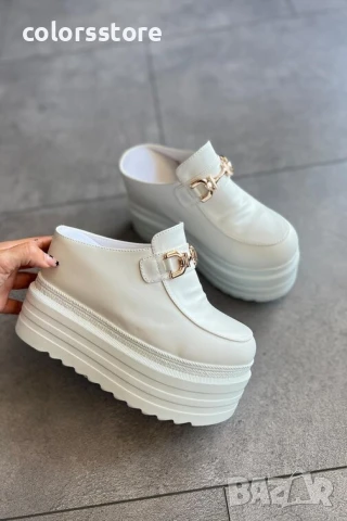 Чехли на платформа - бяла кожа - BTD40

