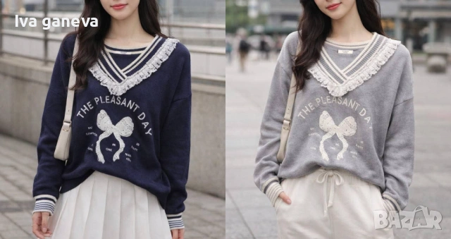 Пуловер с дантела 