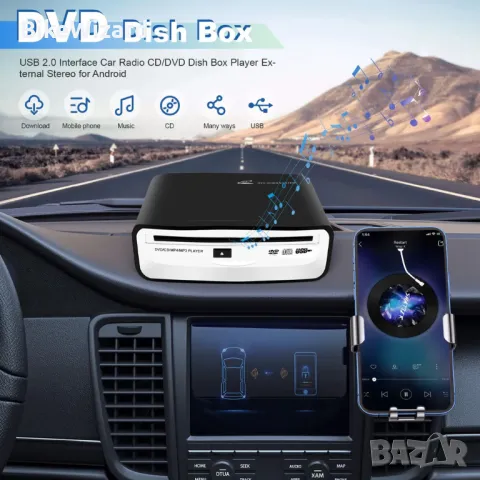 Happysnow USB 2.0 интерфейс Автомобилно радио CD DVD Dish Box Player Външно стерео за Android НОВО, снимка 4 - Аксесоари и консумативи - 47584512