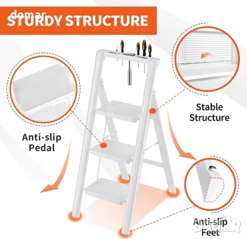 Преносима 3-степенна сгъваема стълба от подсилена въглеродна стомана JOISCOPE, 22 см между съпалата, снимка 5 - Други стоки за дома - 48489675