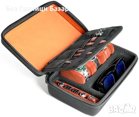 Нова Кутия за 3 часовника очила бижута твърд органайзер пътуване Пътнически калъф