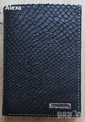 Мъжки кожен портфейл Cavalli Кавали черен от змийска кожа НОВ