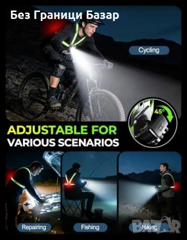 Нова LED жилетка за бягане 800lm, задна светлина, 360° отражатели елек, снимка 8 - Спортна екипировка - 53696940