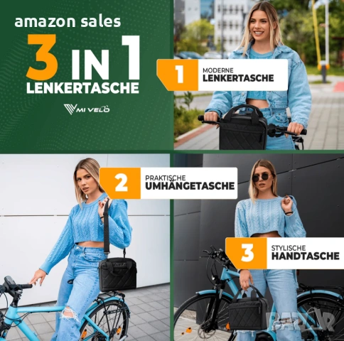 Чанта за кормило с дръжка за носене 6л MIVELO „LUNA“ за велосипеди , снимка 2 - Части за велосипеди - 54166675