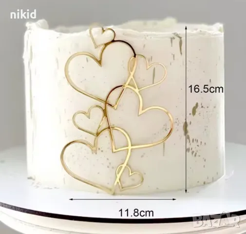 Златисти сърца пластмасов топер украса декор за торта парти , снимка 2 - Форми - 49703295