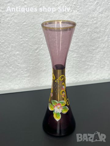 Стъклена вазичка от финно цветно стъкло. №5433, снимка 2 - Антикварни и старинни предмети - 45855676