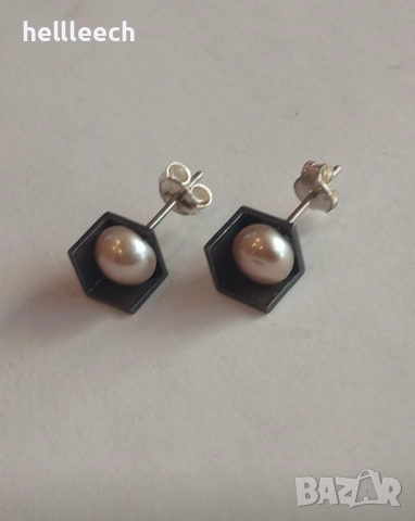 Сребърни обеци с перла, снимка 2 - Обеци - 52863178