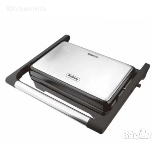 Тостер-сандвич Rosberg 1500W, Грил незалепващи бр. 1 плочи, Инокс с черно, 2 ГОДИНИ ГАРАНЦИЯ, снимка 3 - Скари - 52123032