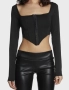 black long-sleeved corset-style crop top , снимка 1