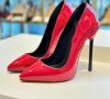 Обувки на ток - червен лак с черен ток - 6060, снимка 1 - Дамски обувки на ток - 41749764