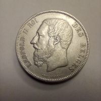 5 франка 1875 XF Белгия, рядка, снимка 1 - Нумизматика и бонистика - 45861220