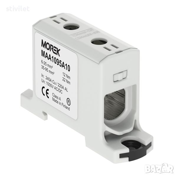 КЛЕМА ТУНЕЛНА MOREK МАА1095А10 СИВА 1P 245A с 2 отвора OTL95 1xAl/Cu 6-95mm² 1000V   НОВО, снимка 1