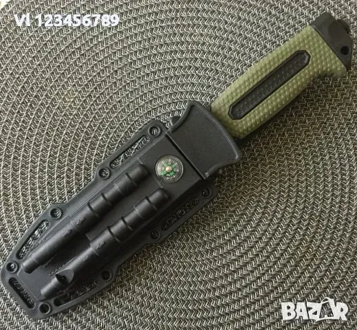 Тактически нож с магнезиева запалка, диамантен стик,свирка/ оцеляване 135х267, снимка 1