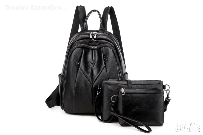 Комплект 3 части дамска раница, чантичка и портмоне , снимка 1