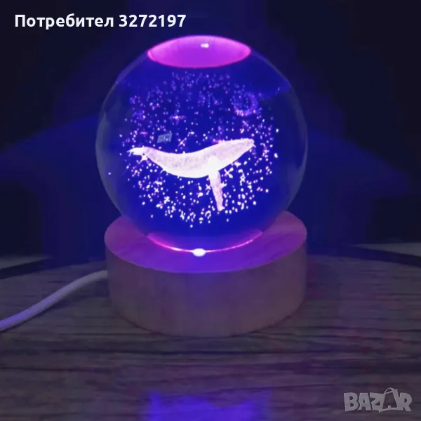 LED Светеща кристална топка/лампа, 3D сензорна - Кит, снимка 1