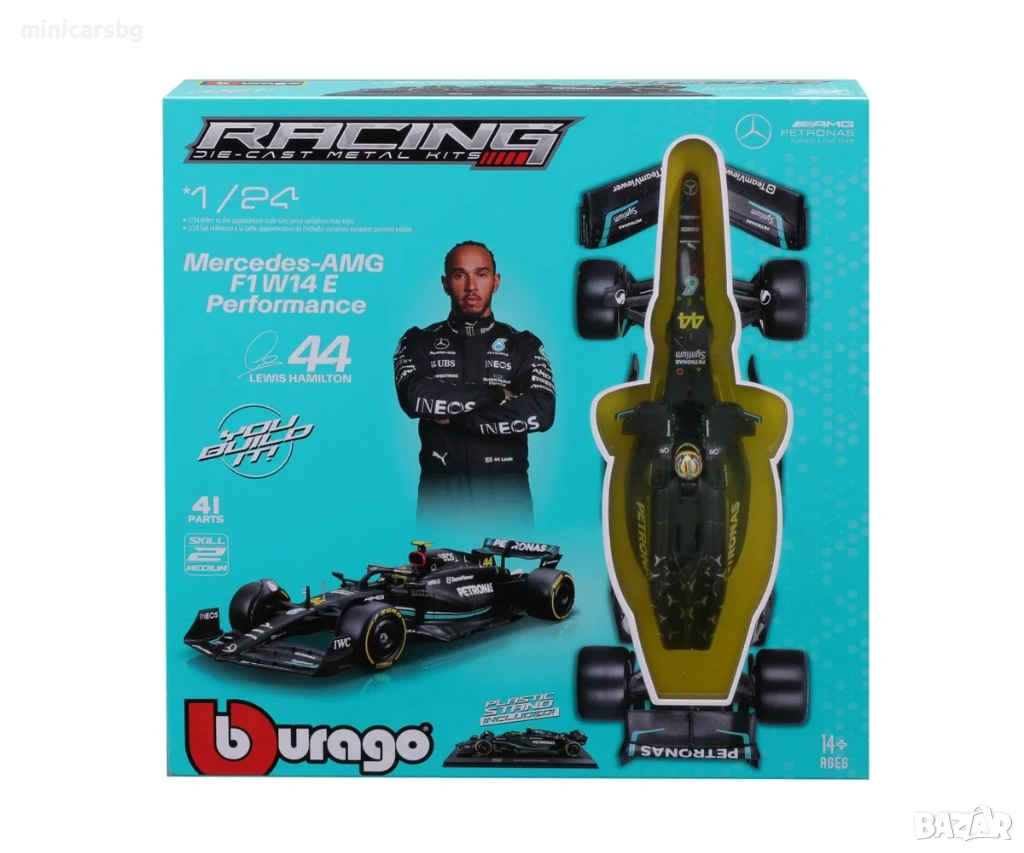 Bburago 1:24 F1 KIT Mercedes-AMG W14E #44 – модел болид за сглобяване, снимка 1