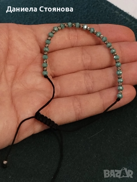 Гривна на конец със сребърни топчета и мъниста в тюркоазено, снимка 1