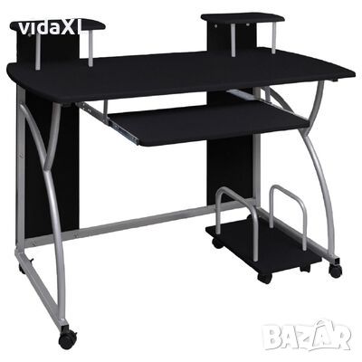 vidaXL Компютърно бюро, черно, 110x52x88,5 см, инженерно дърво（SKU:20582, снимка 1