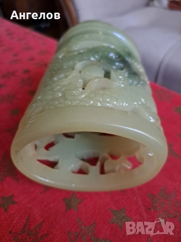 Светилник имитация нефрит с електрическа свещ, снимка 5 - Антикварни и старинни предмети - 53846497