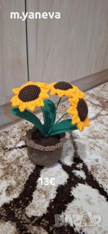 ръчно плетени цветя, снимка 10 - Декорация за дома - 53077727