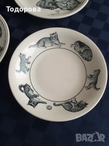 Английски комплект чинни с декор котки -Staffordshire tableware England, снимка 3 - Сервизи - 49233041