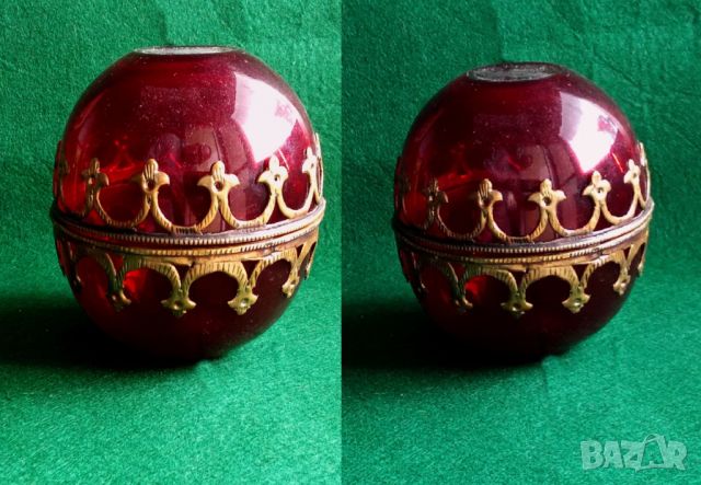 червено стъкло купички със бронзови елементи от Франция, снимка 6 - Други ценни предмети - 45285027