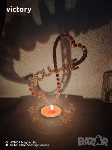 Ръчно изработен свещник от епоксидна смола „You&Me“ , снимка 4 - Декорация за дома - 53335023